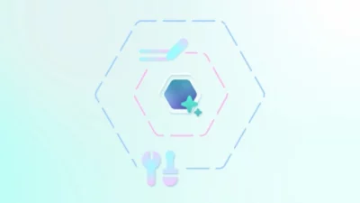 Grafis heksagonal dengan garis pastel dan alat gradien.