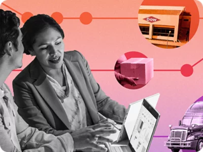 An abstract image of two people discussing