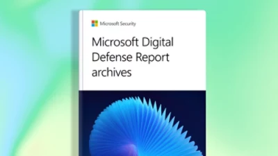 A book cover with a blue and white design featuring text that includes Microsoft Security and Microsoft Digital Defense Report.