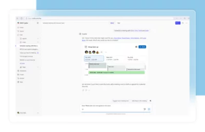 En telefon och en dator visar kalenderprogram, som visar mötesscheman och en kvartalsgranskning 