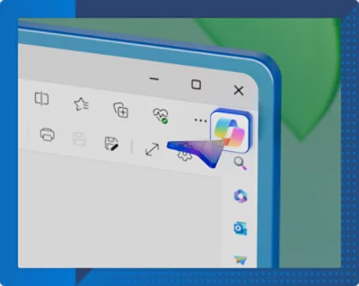 Primer plano de una esquina de pantalla del equipo que muestra los iconos de un documento, una impresora y una nube, con un icono de Copilot resaltado.