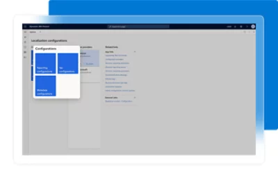 A screenshot of a computer screen displaying a blue and white interface with some text and symbols.