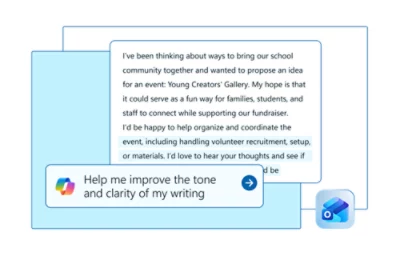 En skärmbild av en chattruta med ett meddelande som föreslår ett evenemang kallat Unga skapares galleri.