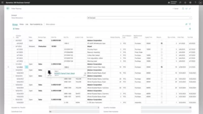 A window showing data in tabular form with filters available at the top.