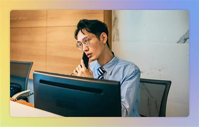 En man i glasögon pratar i telefon