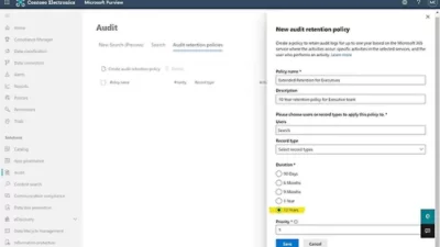  Form showing audit retention policy options.