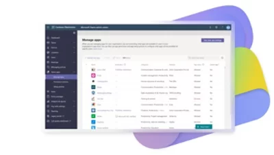 A guia Gerenciar aplicativos no Teams com uma lista dos aplicativos atuais sendo usados.