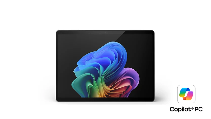 A black Surface Pro for Business, Copilot Plus PC facing front.