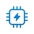 Processor chip icon with lightning bolt inside