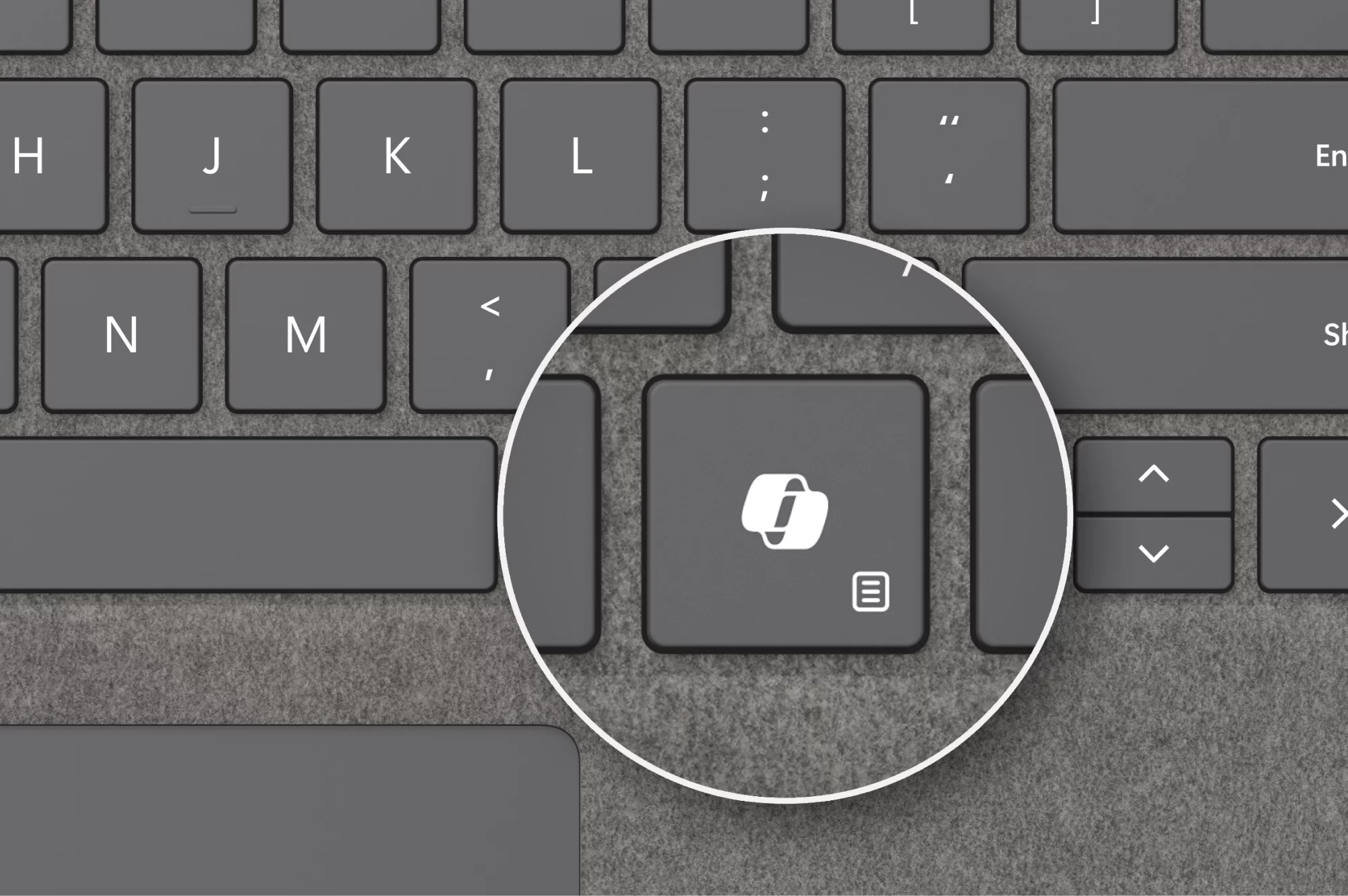 Render of Surface Pro 10 keyboard showing the new Microsoft Copilot key