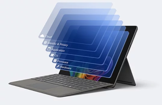 En skiktad bild av Surface visar skyddet och säkerheten genom enheten