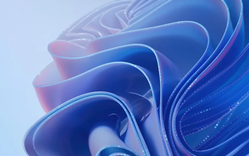 En blå bandform förvandlas till en blomdesign