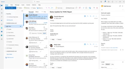 Okno z otwartym programem Microsoft Outlook.