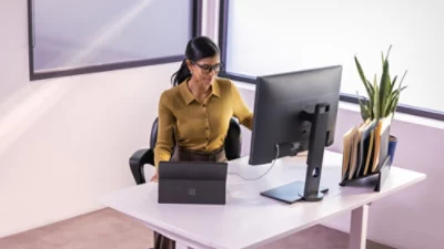 A woman working on a computer