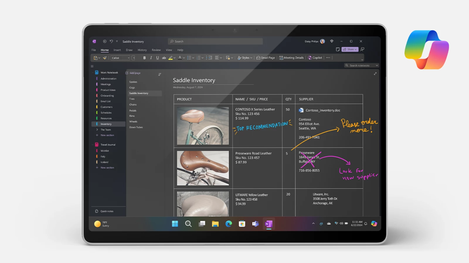 Handskrivna anteckningar gjorda i OneNote. 
