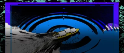 En gul båt på en blå yta.