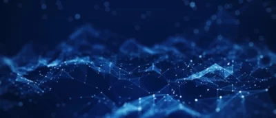 En blå bakgrund med punkter och linjer.