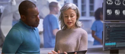 A person looking at a tablet